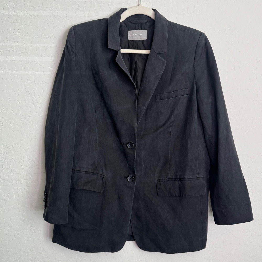 Everlane Women Linen Blend Blazer Size 6 Black Relaxed Fit Jacket Office Preppy